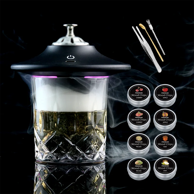 Whiskey Stone Set - Akumulatorowy elektryczny zestaw do wędzenia koktajli,