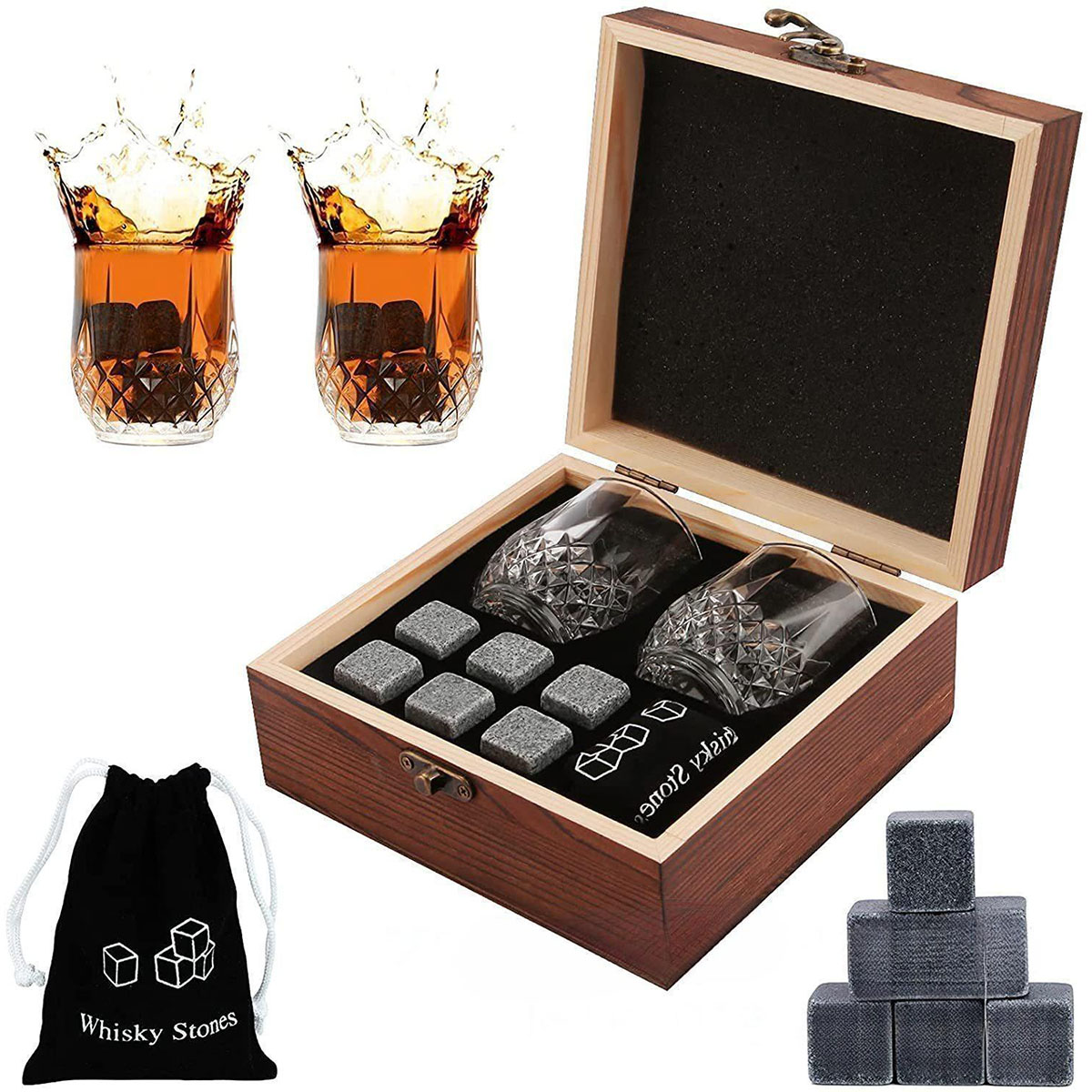 Whiskey Stone Set - Świąteczny prezent walentynkowy Zestaw okularów z